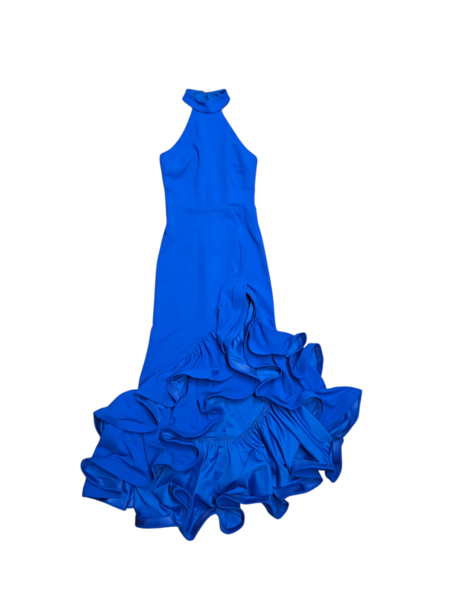 Aqua Royal Blue Halter Ruffled Maxi Dress